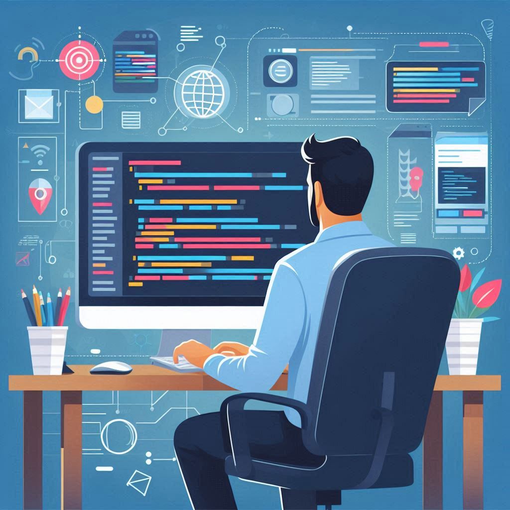 AI Generated man in-front of a pc